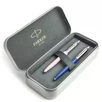 Parker Jotter Originals Rožinė ir Mėlyna Tušinukų dovanų rinkinys su metaliniu dėklu