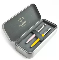 Parker Jotter Originals Rožinė ir Geltona Tušinukų dovanų rinkinys su metaliniu dėklu
