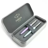 Parker Jotter Originals Lilac ir Pastel Mėlyna Tušinukų dovanų rinkinys su metaliniu dėklu
