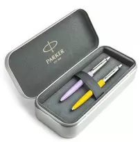 Parker Jotter Originals Lilac ir Geltona Tušinukų dovanų rinkinys su metaliniu dėklu