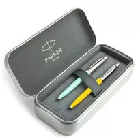 Parker Jotter Originals Mint ir Geltona Tušinukų dovanų rinkinys su metaliniu dėklu