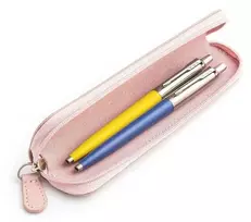 Parker Jotter Originals Geltona ir Mėlyna Tušinukų dovanų rinkinys su rožiniu dėklu