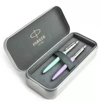 Parker Jotter Originals Mint ir Lilac Tušinukų dovanų rinkinys su metaliniu dėklu