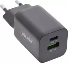 InLine® USB maitinimo šaltinis, įkroviklis, USB-A + USB Type-C, 33W, maitinimo tiekimas + greitas įkrovimas