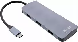 InLine® USB 3.2 Gen.2 Hub, 4x USB-C + 3x USB-A, PD 100W, aliuminis, pilka