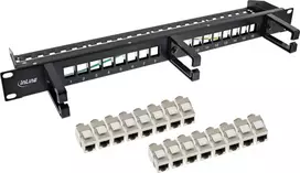 InLine® „Patch panel“ Cat.6A 16 vietų, su 3 laikikliais, 16 „keystone“ modulių, 19'', 1U, juodas