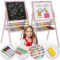 Ricokids Vaikiška dvipusė magnetinė piešimo lenta su priedais, rožinė