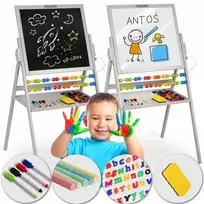 Ricokids Vaikiška dvipusė magnetinė piešimo lenta su priedais, pilka