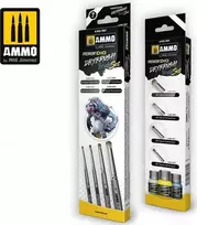 AMMO by MIG Jimenez AMMO MIG Premium Drybrush teptukų rinkinys 2/4/6/8 sausam dažymui A.MIG-7607