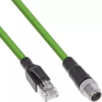 InLine® Pramoninis tinklo kabelis, M12 8 kontaktų X koduotas su RJ45 kištuku, Cat.6A PUR 1m