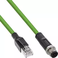 InLine® Pramoninis tinklo kabelis, M12 4 kontaktų D koduotas kištukas prie RJ45, PUR 2m