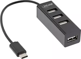 InLine® USB 2.0, 4 prievadų šakotuvas, USB-C kištukas iki 4x USB-A lizdas, juodas, 15 cm, plonas dizainas