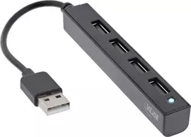 InLine® USB 2.0 HUB, 4 prievadai, USB-A kištukas iki 4x USB-A lizdas, juodas, 15 cm, plonas dizainas