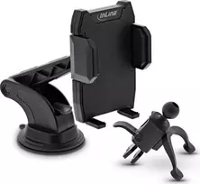 InLine® išmaniojo telefono priekinis stiklas Automobilinis laikiklis su siurbtuku arba ventiliacijos grotelėms, ONE CLICK EASY II, universalus