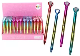 Lean Toys Auksinis rašiklis su deimanto dekoru ir mėlynu rašalu