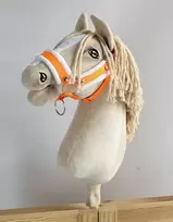 Super Hobby Horse Reguliuojamas kantaras hobi arkliukui – neoninės oranžinės spalvos su balta pūkuota apdaila