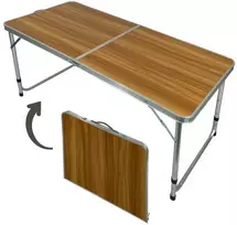 Turistinis sulankstomas stalas, 120x60x55-70 cm, medienos spalvos