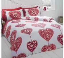 MCU Scandi Hjerte Rødt Sengetøj til dobbeltdyne, 200x200cm