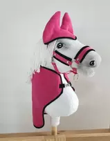 Super Hobby Horse Tamsiai rožinis vilnos apsiaustas ir ausinės žirgeliui A4–A5