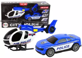 Žaislinio policijos automobilio ir sraigtasparnio rinkinys Lean Toys