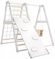 Daugiafunkcis medinis sporto kompleksas vaikams SANRO R-WOOD su čiuožykla/laipiojimo lenta, baltas, 108,5x109x96cm, iki 50kg