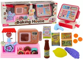 Lean Toys Žaidimų rinkinys su spurgų parduotuvės kasa ir mikrobangų krosnele