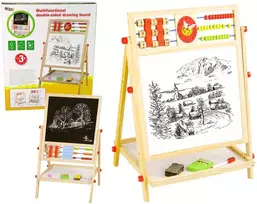Lean Toys Dvipusė edukacinė medinė piešimo lenta su abaku, laikrodžiu ir abėcėle