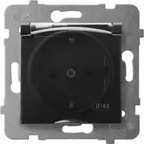 Ospel ARIA Purslų nepraleidžiantis lizdas SCHUKO IP44 su srovės kelio sklendėmis, permatomas dangtelis, metalinis juodas GPH-1USP/m/33/d