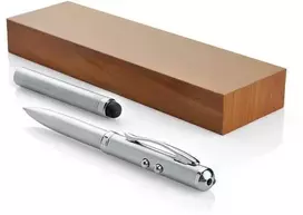 Tušinukas Pres, su galiuku liečiamam ekranui + lazeriukas, medinėje dėžutėje, sidabrinės spalvos