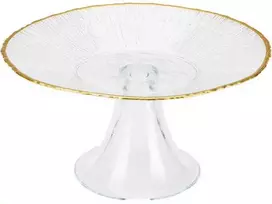KOOPMAN Stiklinė tortų lėkštė su auksiniu kraštu, 21 cm
