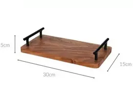 Home Styling Collection Dabar Tacas - Medinis padėklas 30x15,5 cm su metaliniais rankenomis