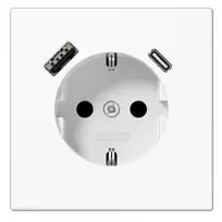 Jung Kištukinis lizdas su įžeminimu ir USB krovikliais, LS1520-15CAWW, baltas