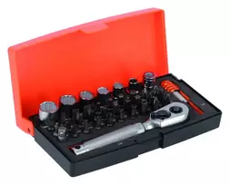 Galvučių, terkšlės ir priedų rinkinukas 6-13mm, antgaliai PH,HEX,TORX 1/4" 39vnt Bahco