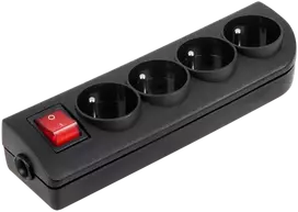Elgotech Prailginimo laido lizdas x 4 su įžeminimu ir jungikliu, juodas GN-40W-2