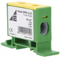 Elektro Plast 48.59 Paskirstymo-šakos blokas 1 polių CU 16-50mm2 geltona ir-žalia plokščias ir bėginis montavimas TH ZP50 Cu / su 48.59