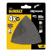 rinkinyje 5 vnt. Trikampiai šlifavimo tinklai DELTA medžiui, PVC, grūdėtumas 80, 93x93x93mm, DeWalt [DTM3092-QZ]