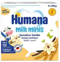 Humana Milk Minis vanilla semolina dessert 8m+ vanilinis manų kruopų pudingas 400g