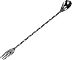 BAR PROFESSIONAL Barmeno šaukštas su šakute, 30 cm ilgio, juodas