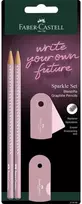 Pieštukų, trintuko ir drožtuko rinkinys Faber-Castell Sparkle rožiniai atspalviai
