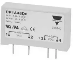 Carlo Gavazzi Automation RP1 serijos kietojo kūno relė, 5 A apkrova, montuojama ant PCB, 265 V kintamosios srovės apkrova, 32 V nuolatinės srovės valdymas