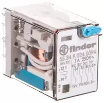 Finder Pramoninė relė 4P 7A 24V DC bandymo mygtukas LED veikimo indikatorius (55.34.9.024.0094)