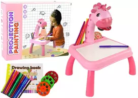 Lean Toys Dinozaurų stalas su projektoriumi ir priedais, rožinis