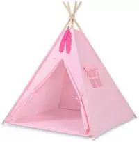 Vaikiška tipi palapinė su kilimėliu, pagalvėlėmis ir plunksnomis – rožinė