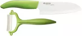 Kyocera FK140CP10NGR SANTOKU KNIFE & PEELER Rinkinys, peilis (14 cm ašmenys) ir skustukas, Žalia
