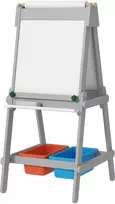 AIYAPLAY 3-in-1 vaikiška lenta, dvipusis vaikiškas molbertas su kreidos lenta, baltoji lenta, molbertas su trintuku, piešimo popierius, laikymo dėžutės, skirtas 3-8 metų vaikams, pilkos spalvos