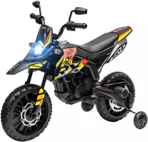 AIYAPLAY vaikiškas elektrinis motociklas, 12V vaikiškas motociklas su muzika, 6 km/val. vaikiška transporto priemonė su nuimamais mokomaisiais ratais, 12 colių plastikinėmis padangomis, skirtas 3-8 metų vaikams, ne daugiau kaip 30 kg, geltonos spalvos