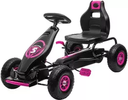 HOMCOM Kartingas, vaikiška transporto priemonė su reguliuojama sėdyne, pedalinė transporto priemonė su guminėmis padangomis, pedalais ir rankiniu stabdžiu, keturratis 5-12 metų vaikams, lauko, rožinės spalvos