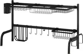 HOMCOM indų džiovykla, 2 pakopų, su kabliukais, padėklu, plieninė, juoda, 51-93 cm
