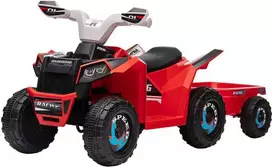HOMCOM vaikiškas elektrinis keturratis 6V, vaikiška transporto priemonė, elektromobilis su priekaba vaikams 1,5–3 metų, 2,5 km/val., metalas, 106 x 41,5 x 48,5 cm, raudona