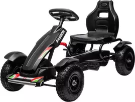HOMCOM GoKart, pedalinė transporto priemonė, pedalinis automobilis su rankiniais stabdžiais, vaikiška transporto priemonė su reguliuojama sėdyne, pedalinė, keturratis 5-12 metų vaikams, lauko, juodas